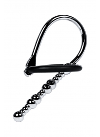 Серебристый уретральный плаг-бусины TOYFA Metal с мягким фиксириющим кольцом - ToyFa - купить с доставкой во Владивостоке