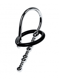 Серебристый уретральный плаг-бусины TOYFA Metal с мягким фиксириющим кольцом - ToyFa - купить с доставкой во Владивостоке