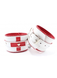 Бело-красные кожаные наручники для медсестры - БДСМ Арсенал - купить с доставкой во Владивостоке