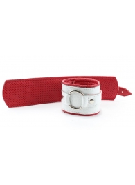 Бело-красные кожаные наручники с кольцом - БДСМ Арсенал - купить с доставкой во Владивостоке