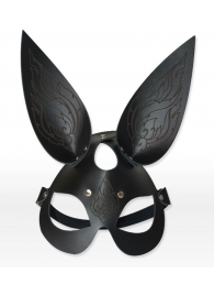 Чёрная кожаная маска с длинными ушками и эффектом тату - Sitabella - купить с доставкой во Владивостоке