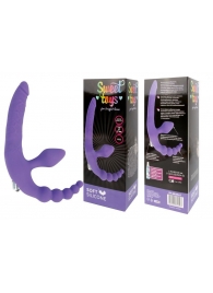 Фиолетовый безремневой страпон с анальным отростком и вибрацией - 15 см. - Bior toys - купить с доставкой во Владивостоке