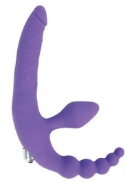 Фиолетовый безремневой страпон с анальным отростком и вибрацией - 15 см. - Bior toys - купить с доставкой во Владивостоке