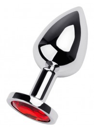 Серебристая коническая анальная пробка с красным кристаллом - 8 см. - ToyFa - купить с доставкой во Владивостоке