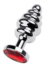 Серебристая анальная пробка-елочка с красным кристаллом - 7,2 см. - ToyFa - купить с доставкой во Владивостоке