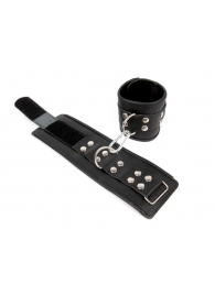 Черные кожаные наручники с заклепками с фиксацией липучками - Notabu - купить с доставкой во Владивостоке