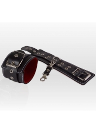 Чёрные кожаные наручники с контрастной строчкой и красной изнанкой - Sitabella - купить с доставкой во Владивостоке