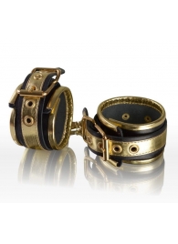 Золотисто-чёрные кожаные наручники - Sitabella - купить с доставкой во Владивостоке