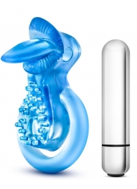 Голубое эрекционное виброкольцо 10 Function Vibrating Tongue Ring - Blush Novelties - во Владивостоке купить с доставкой
