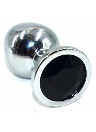 Серебристая анальная пробка из нержавеющей стали с черным кристаллом - 8,5 см. - Kanikule - купить с доставкой во Владивостоке