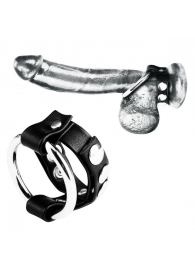 Регулируемое металлическое кольцо на пенис с ремешком - BlueLine - купить с доставкой во Владивостоке