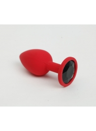 Красная анальная пробка с черным стразом - 7,6 см. - 4sexdreaM - купить с доставкой во Владивостоке