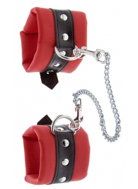 Красно-чёрные наручники на металлической цепочке - Blush Novelties - купить с доставкой во Владивостоке