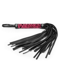 Черная многохвостовая плеть с круглой розовой ручкой-зеброй - 39 см. - Notabu - купить с доставкой во Владивостоке