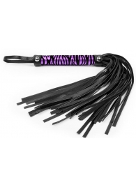 Черная многохвостовая плеть с круглой фиолетовой ручкой-зеброй - 39 см. - Notabu - купить с доставкой во Владивостоке