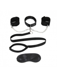 Чёрный ошейник с наручниками и поводком Collar Cuffs   Leash Set - Lux Fetish - купить с доставкой во Владивостоке