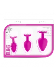 Набор розовых анальных пробок с прозрачным кристаллом-сердечком Bling Plugs Training Kit - Blush Novelties - купить с доставкой во Владивостоке