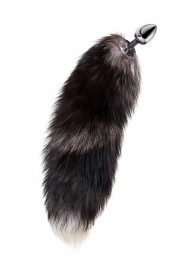 Серебристая металлическая анальная втулка с хвостом чернобурой лисы - размер S - ToyFa - купить с доставкой во Владивостоке