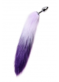 Серебристая металлическая анальная втулка с фиолетово-белым хвостом - размер S - ToyFa - купить с доставкой во Владивостоке