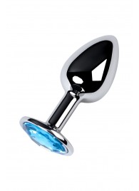 Серебристая конусовидная анальная пробка с голубым кристаллом - 7 см. - ToyFa - купить с доставкой во Владивостоке