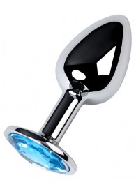 Серебристая конусовидная анальная пробка с голубым кристаллом - 7 см. - ToyFa - купить с доставкой во Владивостоке