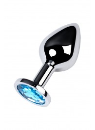 Серебристая конусовидная анальная пробка с голубым кристаллом - 8 см. - ToyFa - купить с доставкой во Владивостоке