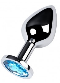 Серебристая конусовидная анальная пробка с голубым кристаллом - 8 см. - ToyFa - купить с доставкой во Владивостоке