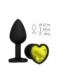 Черная силиконовая пробка с желтым кристаллом-сердцем - 8,5 см. - Джага-Джага - купить с доставкой во Владивостоке