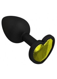 Черная силиконовая пробка с желтым кристаллом-сердцем - 8,5 см. - Джага-Джага - купить с доставкой во Владивостоке