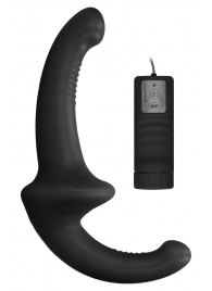 Черный безремневой вибрострапон с пультом управления Vibrating Silicone Strapless Strapon - Shots Media BV - купить с доставкой #SOTBIT_REGIONS_UF_V_REGION_NAME#