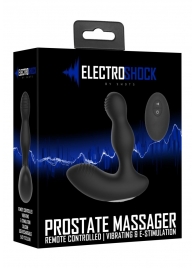Черный массажер простаты с электростимуляцией и пультом ДУ Prostate massager - Shots Media BV - купить с доставкой во Владивостоке