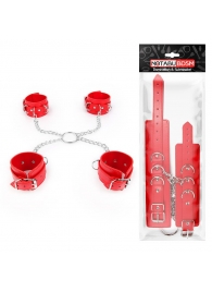 Комплект красных наручников и оков на металлических креплениях с кольцом - Notabu - купить с доставкой во Владивостоке