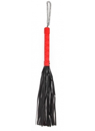 Черная многохвостая плеть-флоггер с красной ручкой - 40 см. - Notabu - купить с доставкой во Владивостоке