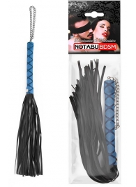 Черная многохвостая плеть-флоггер с синей ручкой - 40 см. - Notabu - купить с доставкой во Владивостоке