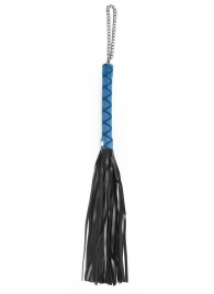 Черная многохвостая плеть-флоггер с синей ручкой - 40 см. - Notabu - купить с доставкой во Владивостоке