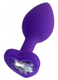 Фиолетовая анальная втулка Diamond Heart с прозрачным кристаллом - 8 см. - ToyFa - купить с доставкой во Владивостоке
