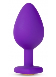 Фиолетовая анальная пробка Bling Plug Medium с золотистым стразом - 8,3 см. - Blush Novelties - купить с доставкой во Владивостоке