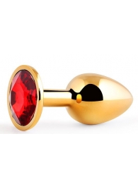 Золотистая анальная пробка с красным стразом - 7,2 см. - Anal Jewelry Plug - купить с доставкой во Владивостоке