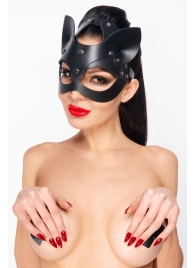 Черная кожаная маска  Кошка  с ушками - Джага-Джага - купить с доставкой во Владивостоке