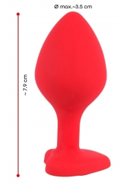 Красная силиконовая анальная пробка с черным стразом-сердечком - 7,9 см. - Orion - купить с доставкой во Владивостоке