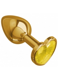 Золотистая анальная втулка с желтым кристаллом-сердечком - 7 см. - Джага-Джага - купить с доставкой во Владивостоке