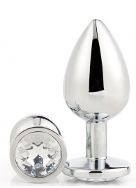 Серебристая анальная втулка с прозрачным кристаллом - 7,1 см. - Dream Toys - купить с доставкой во Владивостоке