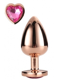 Золотистая анальная втулка с кристаллом-сердечком розового цвета - 7,1 см. - Dream Toys - купить с доставкой во Владивостоке