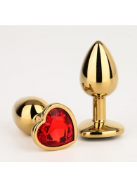 Золотистая анальная пробка с красным кристаллом в форме сердца - 7 см. - Сима-Ленд - купить с доставкой во Владивостоке