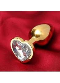 Золотистая анальная пробка с прозрачным кристаллом в форме сердца - Сима-Ленд - купить с доставкой во Владивостоке