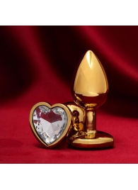 Золотистая анальная пробка с прозрачным кристаллом в форме сердца - Сима-Ленд - купить с доставкой во Владивостоке