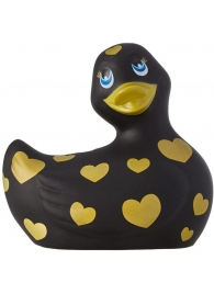 Черный вибратор-уточка I Rub My Duckie 2.0 Romance с золотистым принтом - Big Teaze Toys - купить с доставкой во Владивостоке