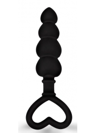 Черная рельефная анальная цепочка с ручкой-сердечком - 15 см. - Brazzers