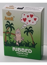 Ребристые презервативы AMOR Ribbed  Яркая линия  - 3 шт. - AMOR - купить с доставкой #SOTBIT_REGIONS_UF_V_REGION_NAME#