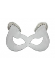 Белая маска из натуральной кожи с мехом на ушках - БДСМ Арсенал - купить с доставкой во Владивостоке